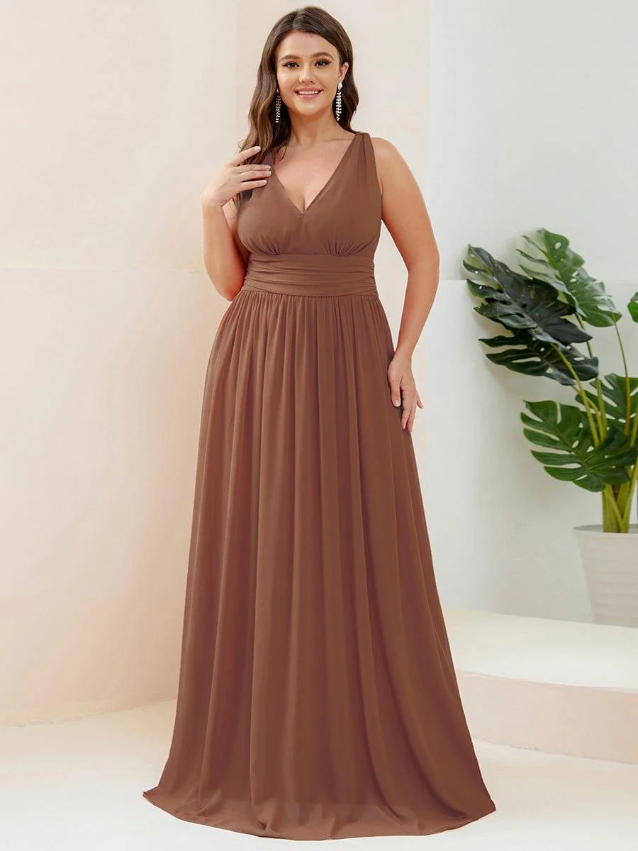 ever HUSH|V Neck Sleeveless Pleated Chiffon Evening Dress - Image 154