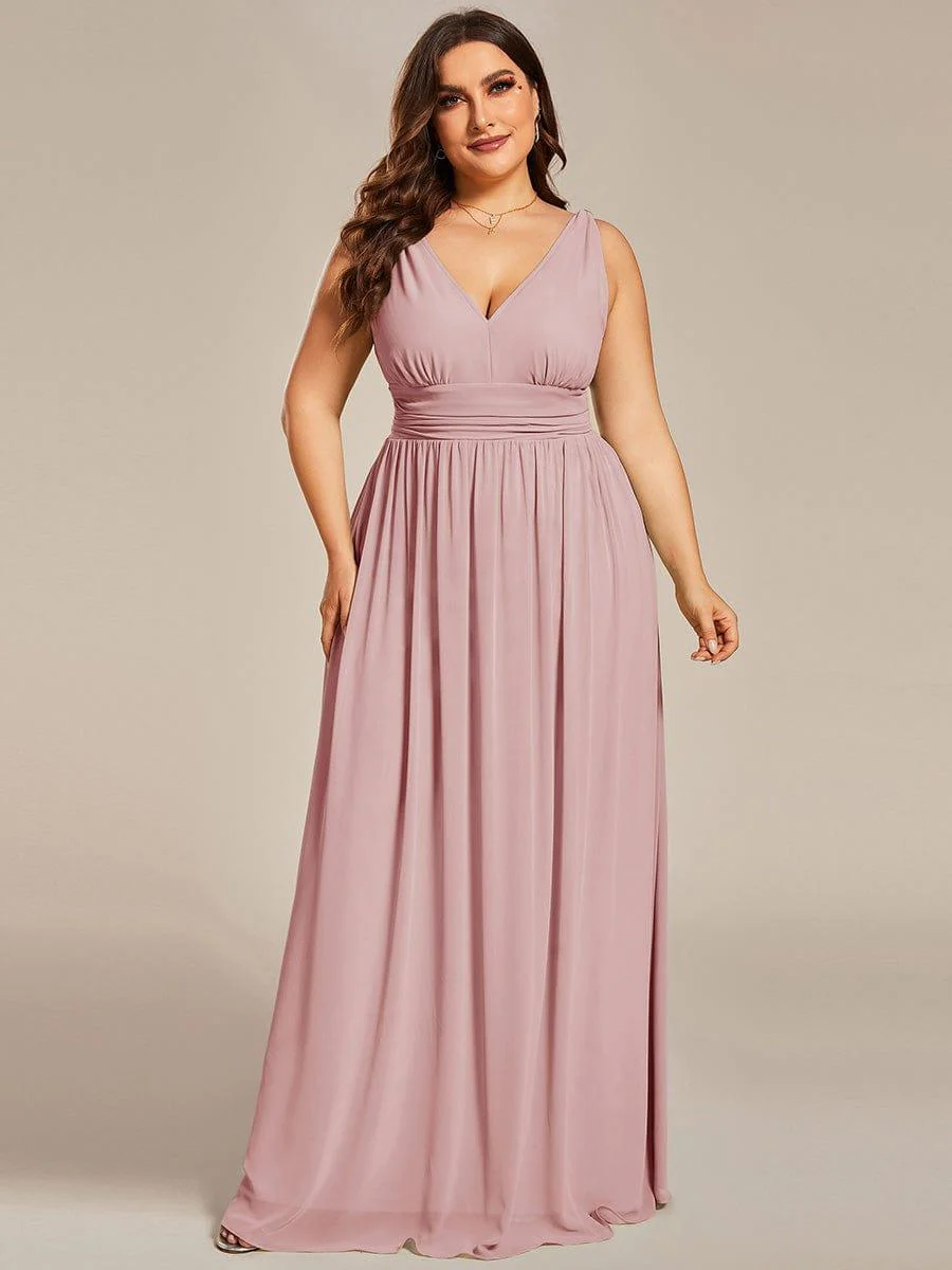 ever HUSH|V Neck Sleeveless Pleated Chiffon Evening Dress - Image 162