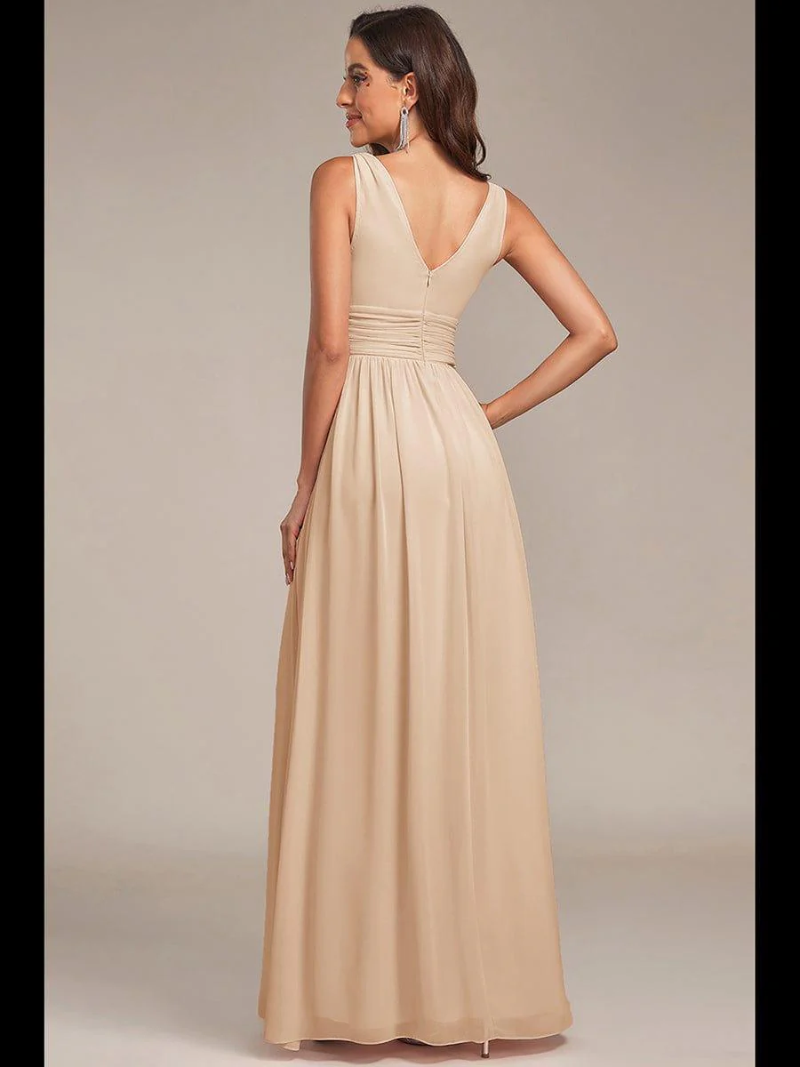 ever HUSH|V Neck Sleeveless Pleated Chiffon Evening Dress - Image 166