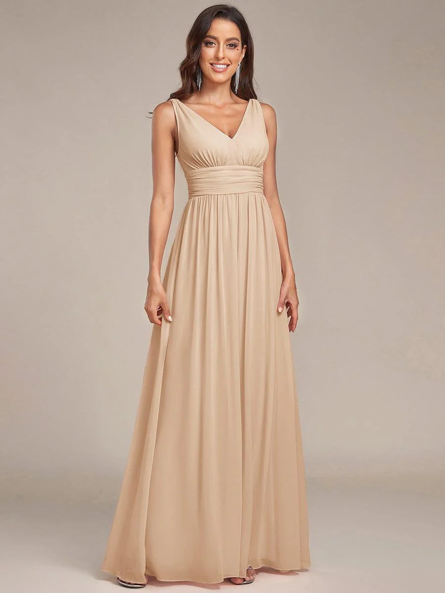 ever HUSH|V Neck Sleeveless Pleated Chiffon Evening Dress - Image 169