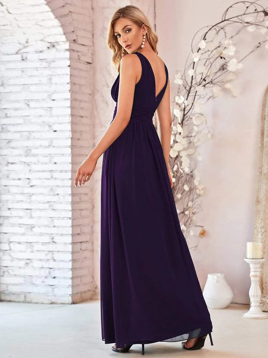 ever HUSH|V Neck Sleeveless Pleated Chiffon Evening Dress - Image 45