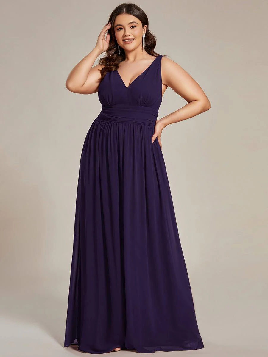ever HUSH|V Neck Sleeveless Pleated Chiffon Evening Dress - Image 49