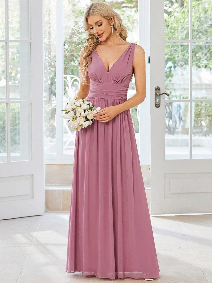ever HUSH|V Neck Sleeveless Pleated Chiffon Evening Dress - Image 54