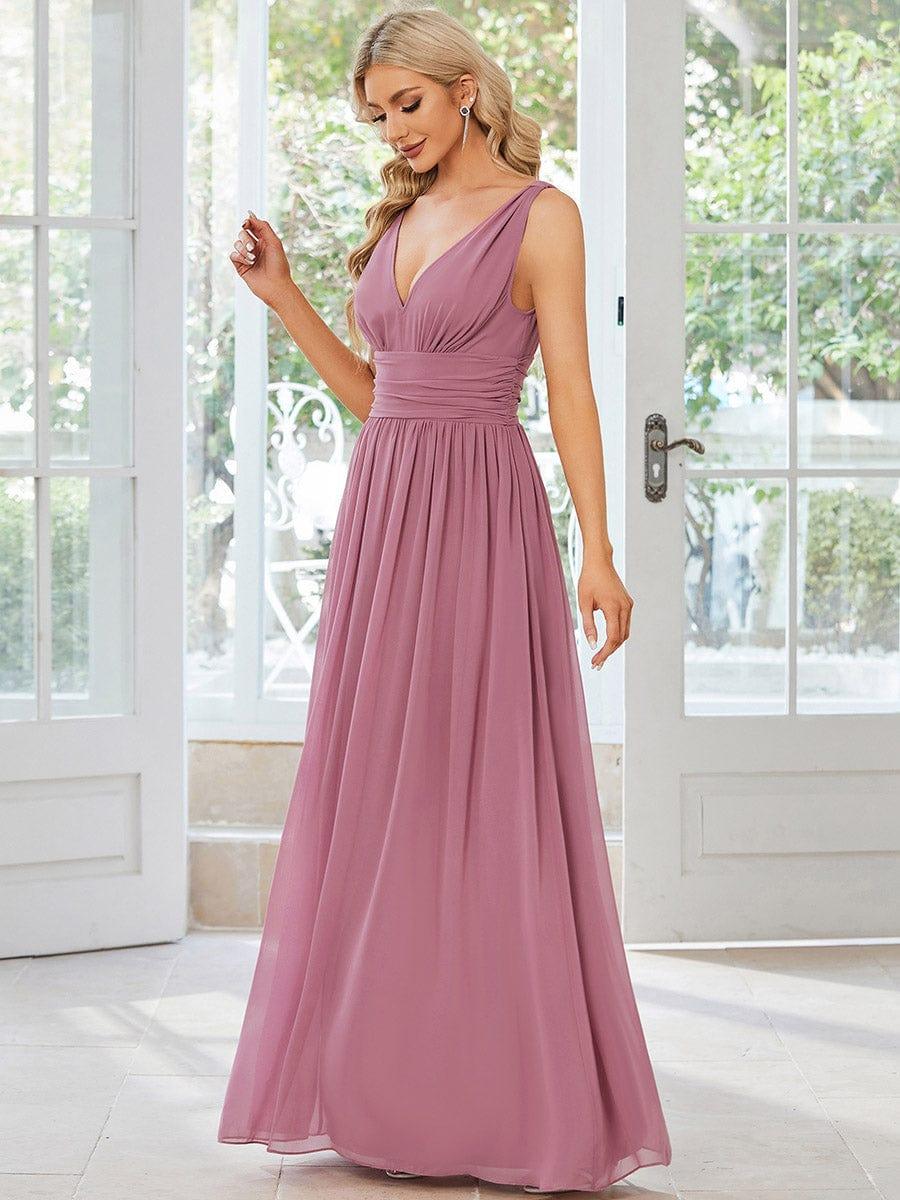 ever HUSH|V Neck Sleeveless Pleated Chiffon Evening Dress - Image 55