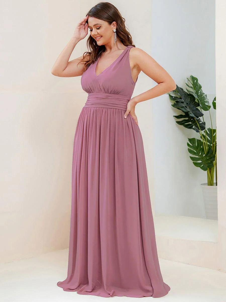 ever HUSH|V Neck Sleeveless Pleated Chiffon Evening Dress - Image 60