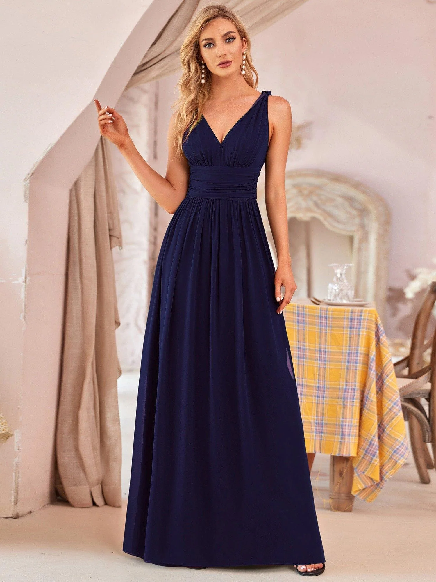 ever HUSH|V Neck Sleeveless Pleated Chiffon Evening Dress - Image 63