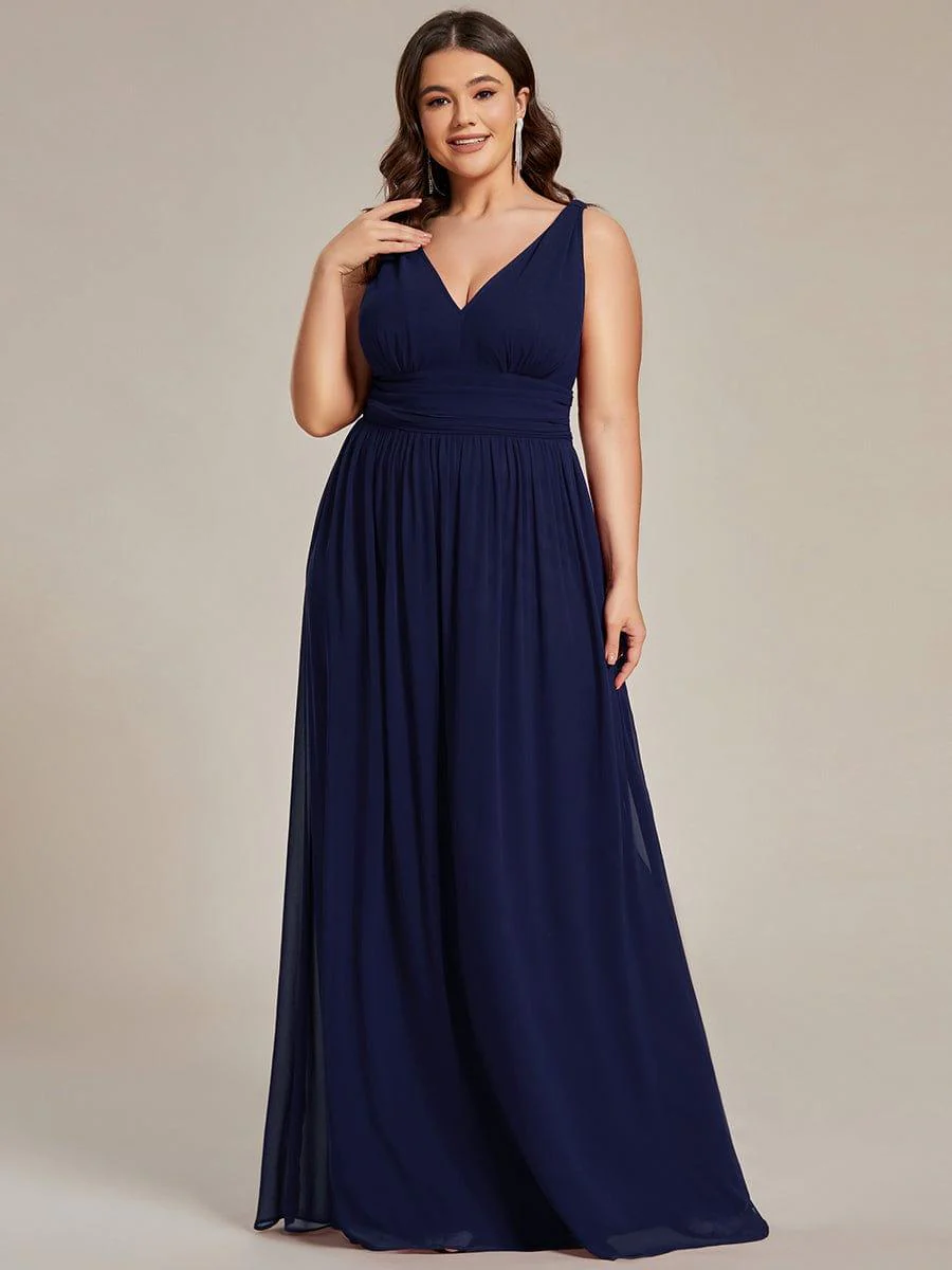 ever HUSH|V Neck Sleeveless Pleated Chiffon Evening Dress - Image 65