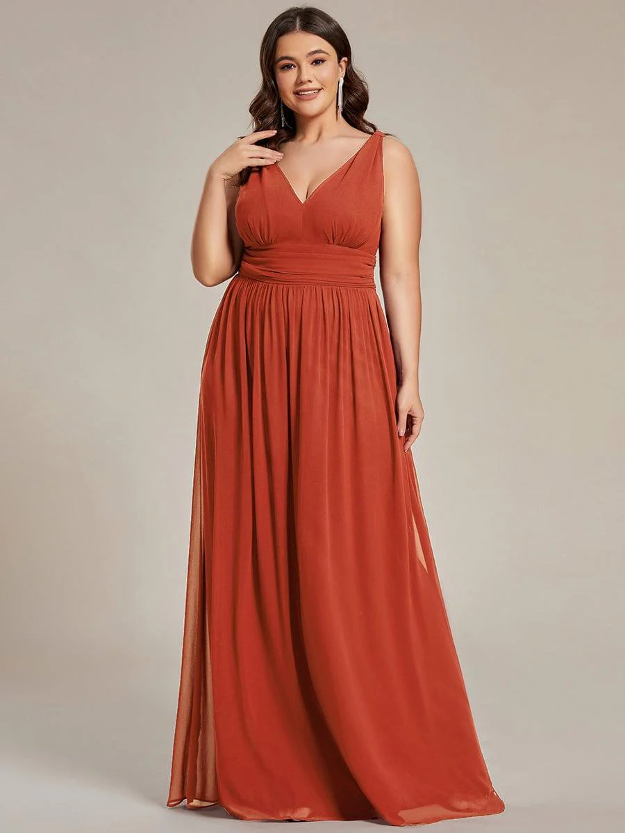 ever HUSH|V Neck Sleeveless Pleated Chiffon Evening Dress - Image 70
