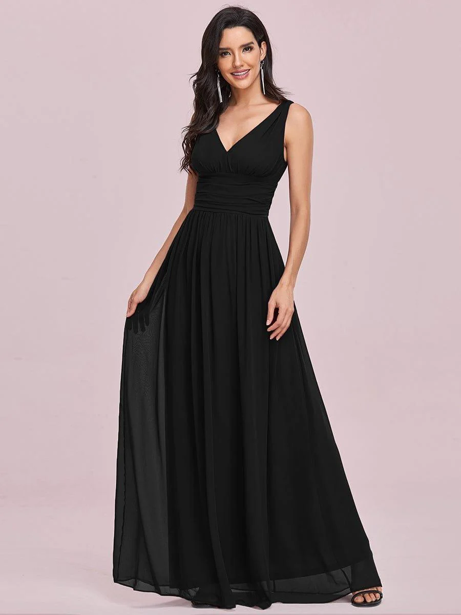 ever HUSH|V Neck Sleeveless Pleated Chiffon Evening Dress - Image 78