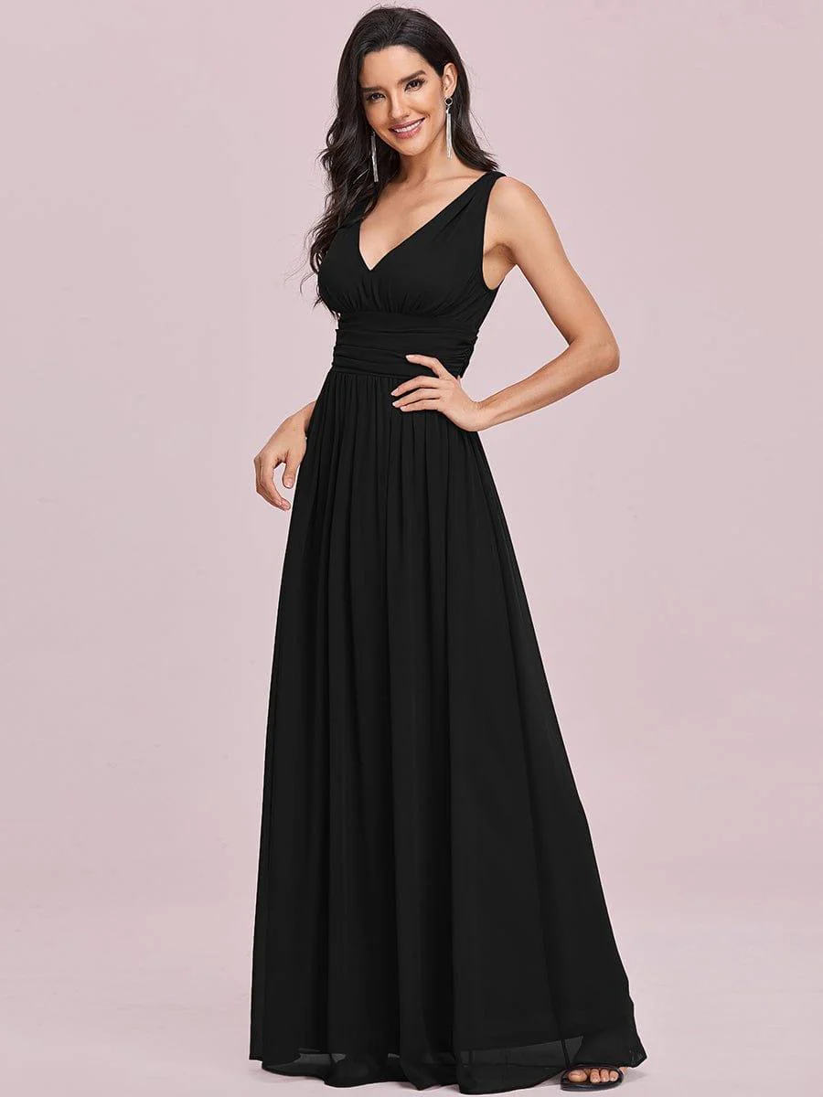 ever HUSH|V Neck Sleeveless Pleated Chiffon Evening Dress - Image 80