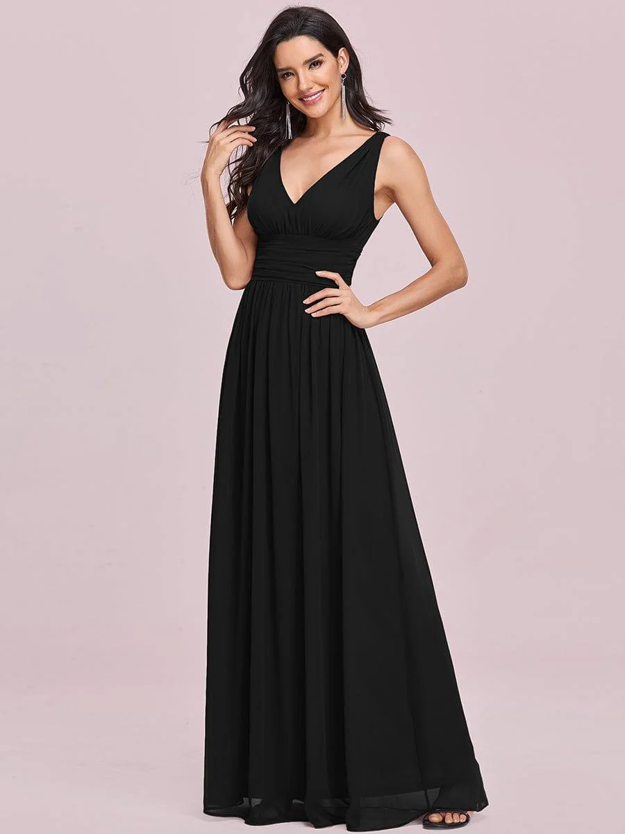 ever HUSH|V Neck Sleeveless Pleated Chiffon Evening Dress - Image 81