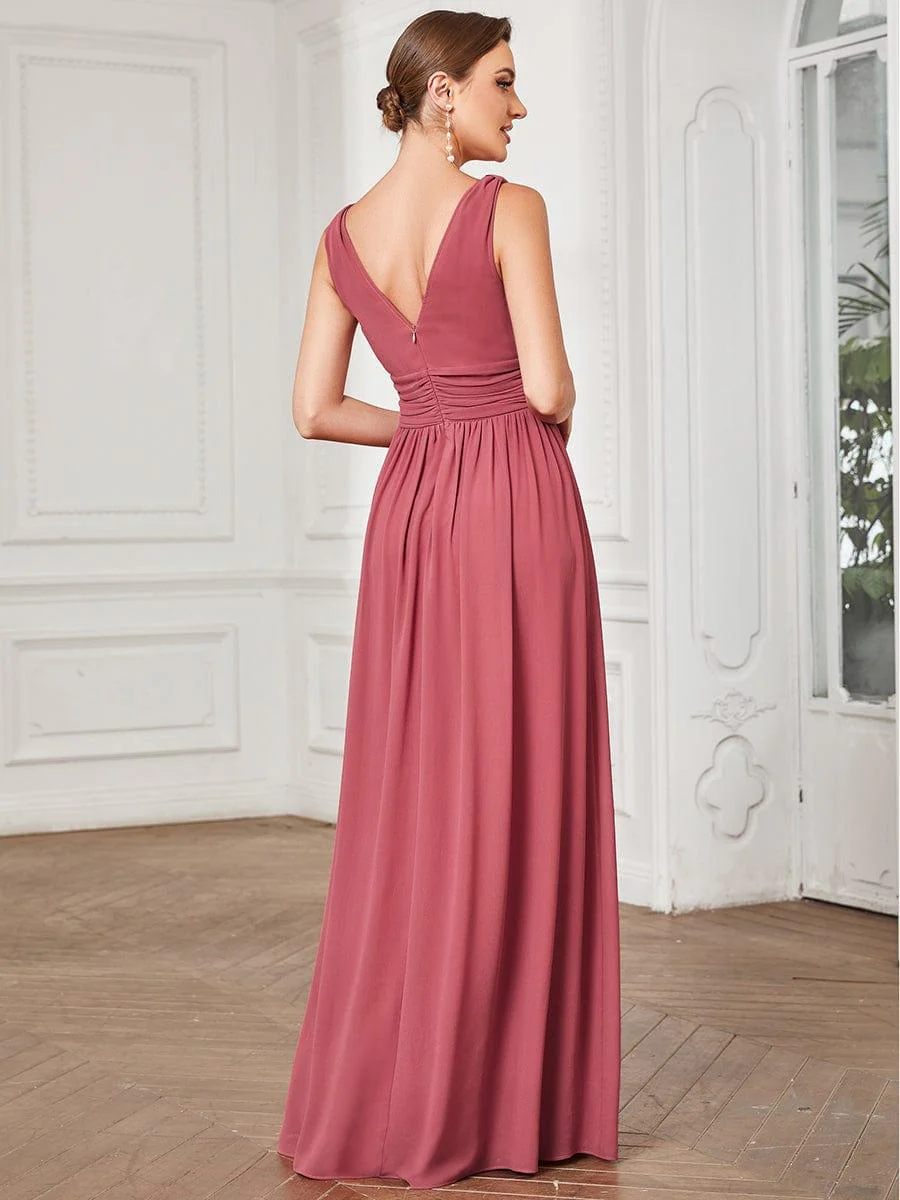 ever HUSH|V Neck Sleeveless Pleated Chiffon Evening Dress - Image 85