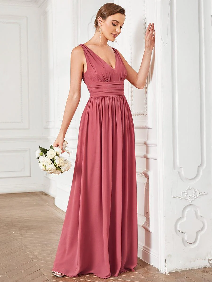 ever HUSH|V Neck Sleeveless Pleated Chiffon Evening Dress - Image 86