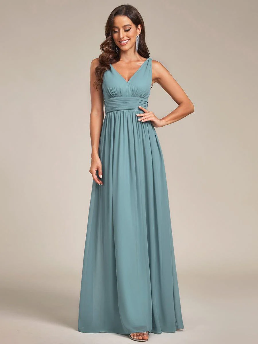ever HUSH|V Neck Sleeveless Pleated Chiffon Evening Dress - Image 90