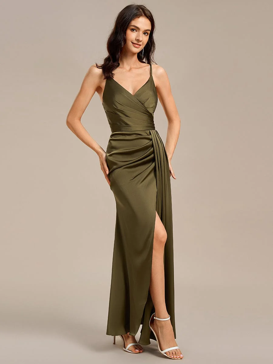 ever LIORA|Designer Spaghetti Straps Side Slit Mermaid Satin Bridesmaid Dress - Image 9