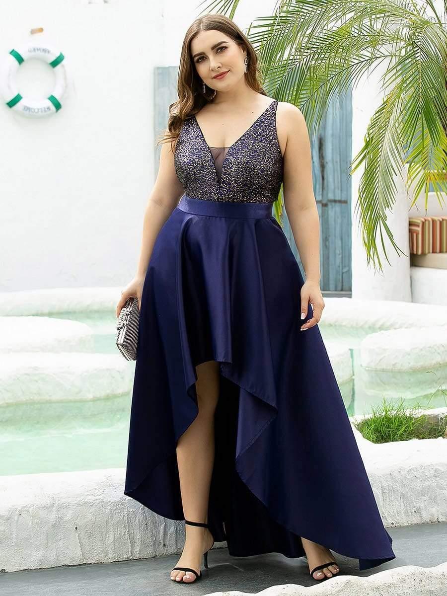 pretty ALYNA|Sparkly Plus Size Prom Dresses for Women with Irregular Hem - Image 3