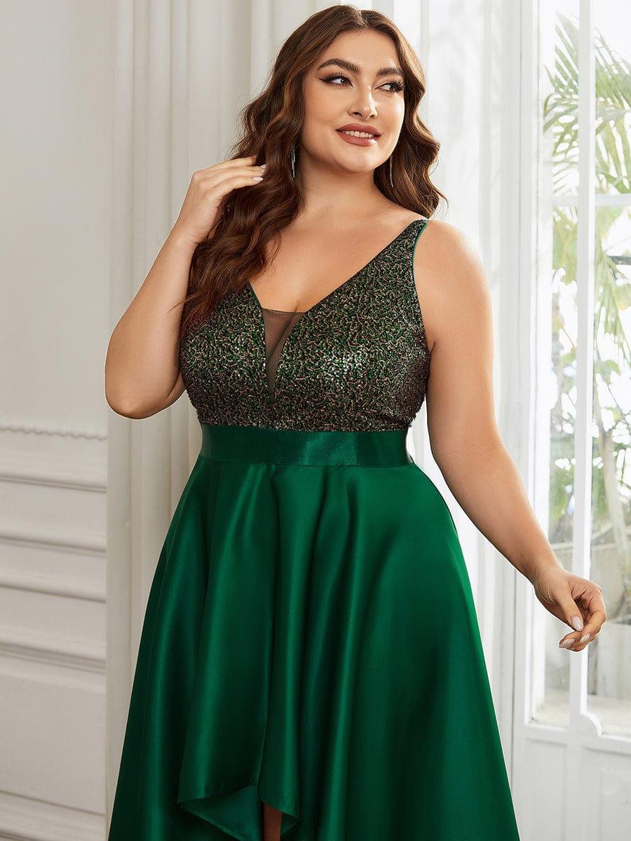 pretty ALYNA|Sparkly Plus Size Prom Dresses for Women with Irregular Hem - Image 35