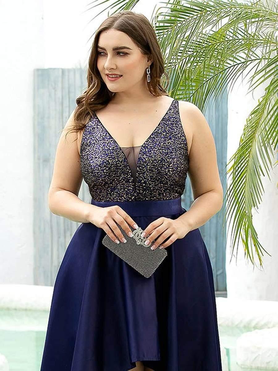 pretty ALYNA|Sparkly Plus Size Prom Dresses for Women with Irregular Hem - Image 5