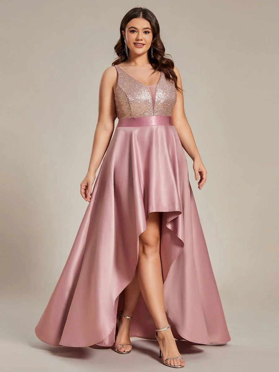pretty ALYNA|Sparkly Plus Size Prom Dresses for Women with Irregular Hem - Image 52