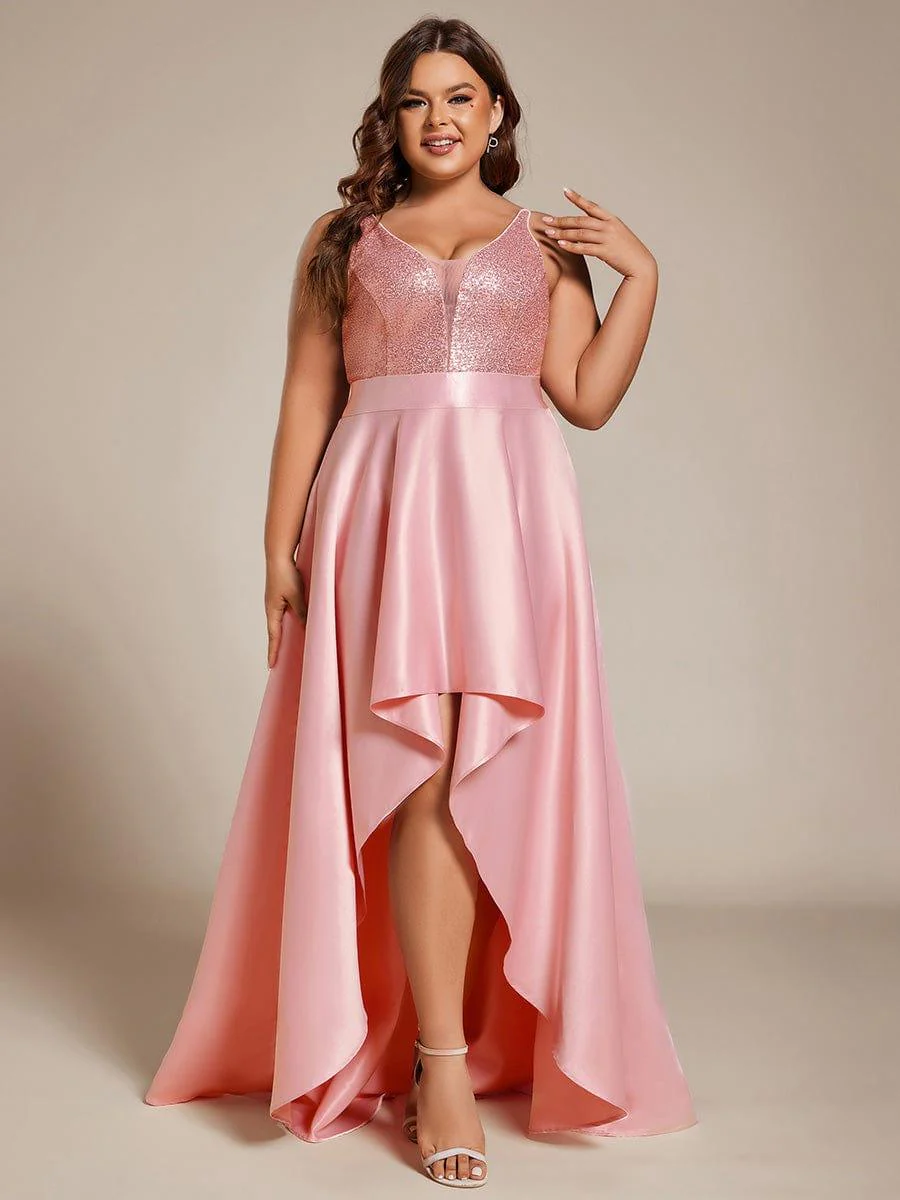 pretty ALYNA|Sparkly Plus Size Prom Dresses for Women with Irregular Hem - Image 56