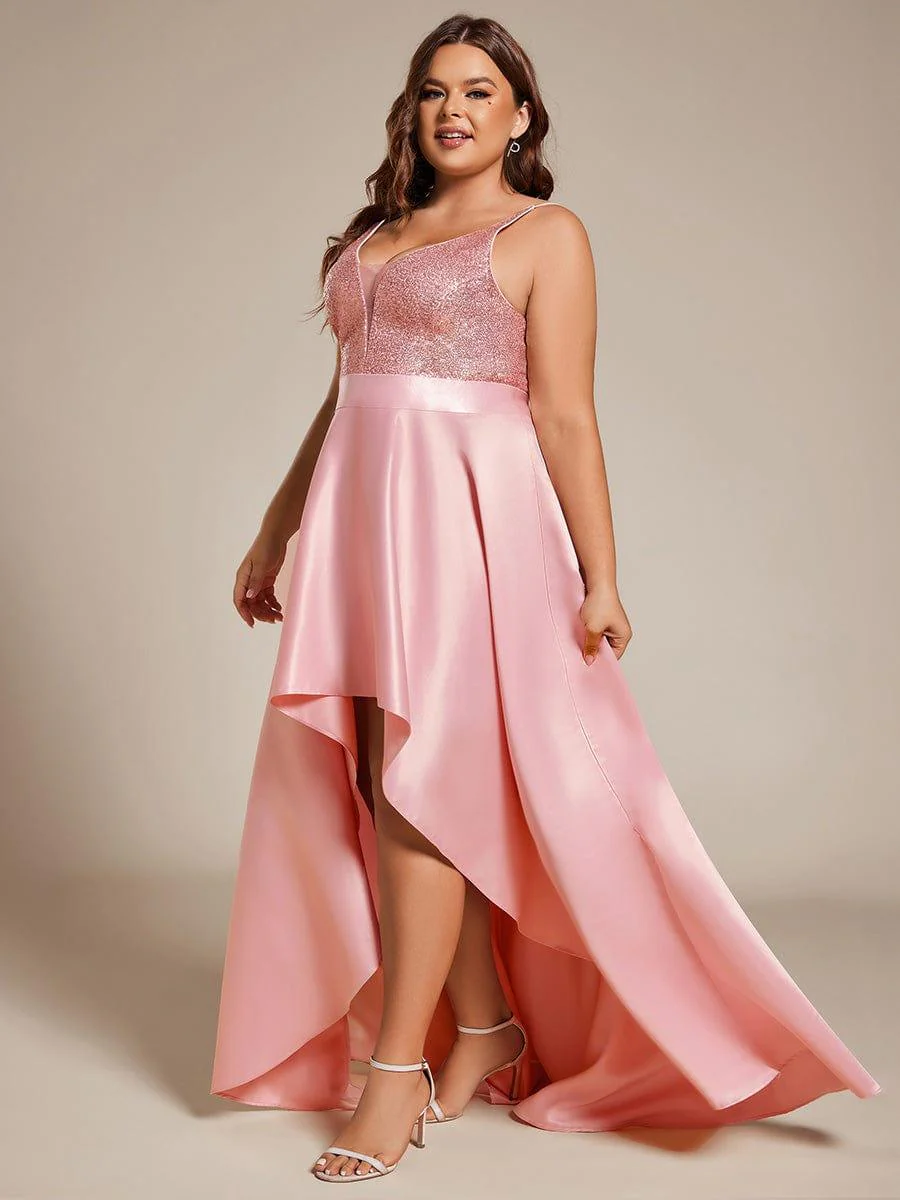 pretty ALYNA|Sparkly Plus Size Prom Dresses for Women with Irregular Hem - Image 57