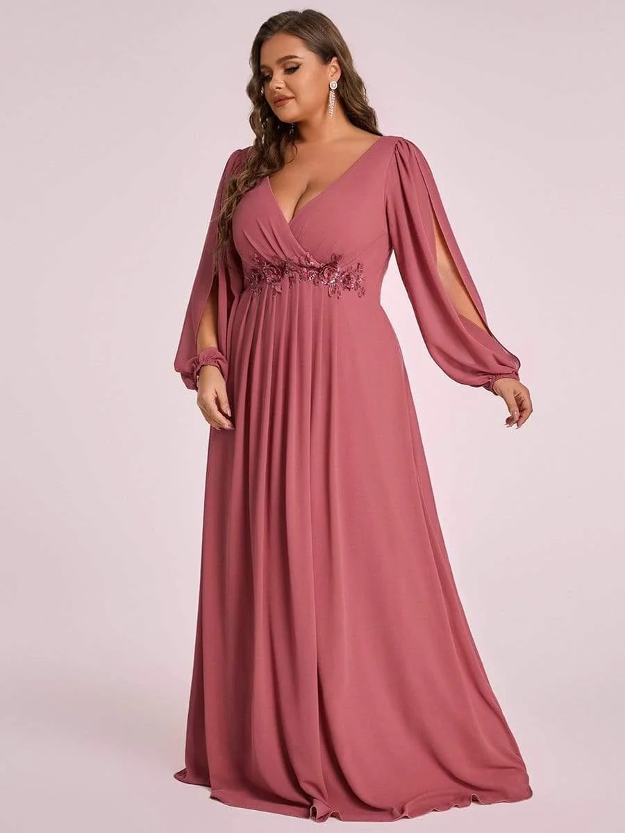 pretty AMOUR | Plus Size Chiffon Evening Dress with Lantern Sleeves - Image 19