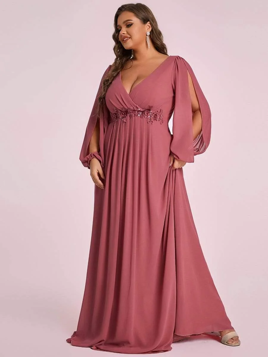 pretty AMOUR | Plus Size Chiffon Evening Dress with Lantern Sleeves - Image 21
