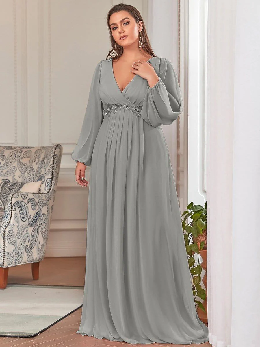 pretty AMOUR | Plus Size Chiffon Evening Dress with Lantern Sleeves - Image 24