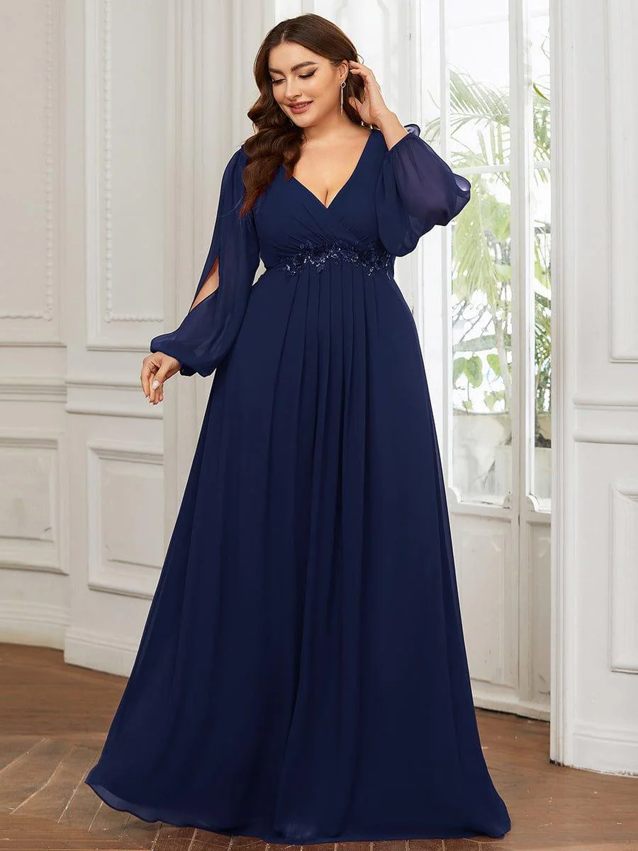 pretty AMOUR | Plus Size Chiffon Evening Dress with Lantern Sleeves - Image 29