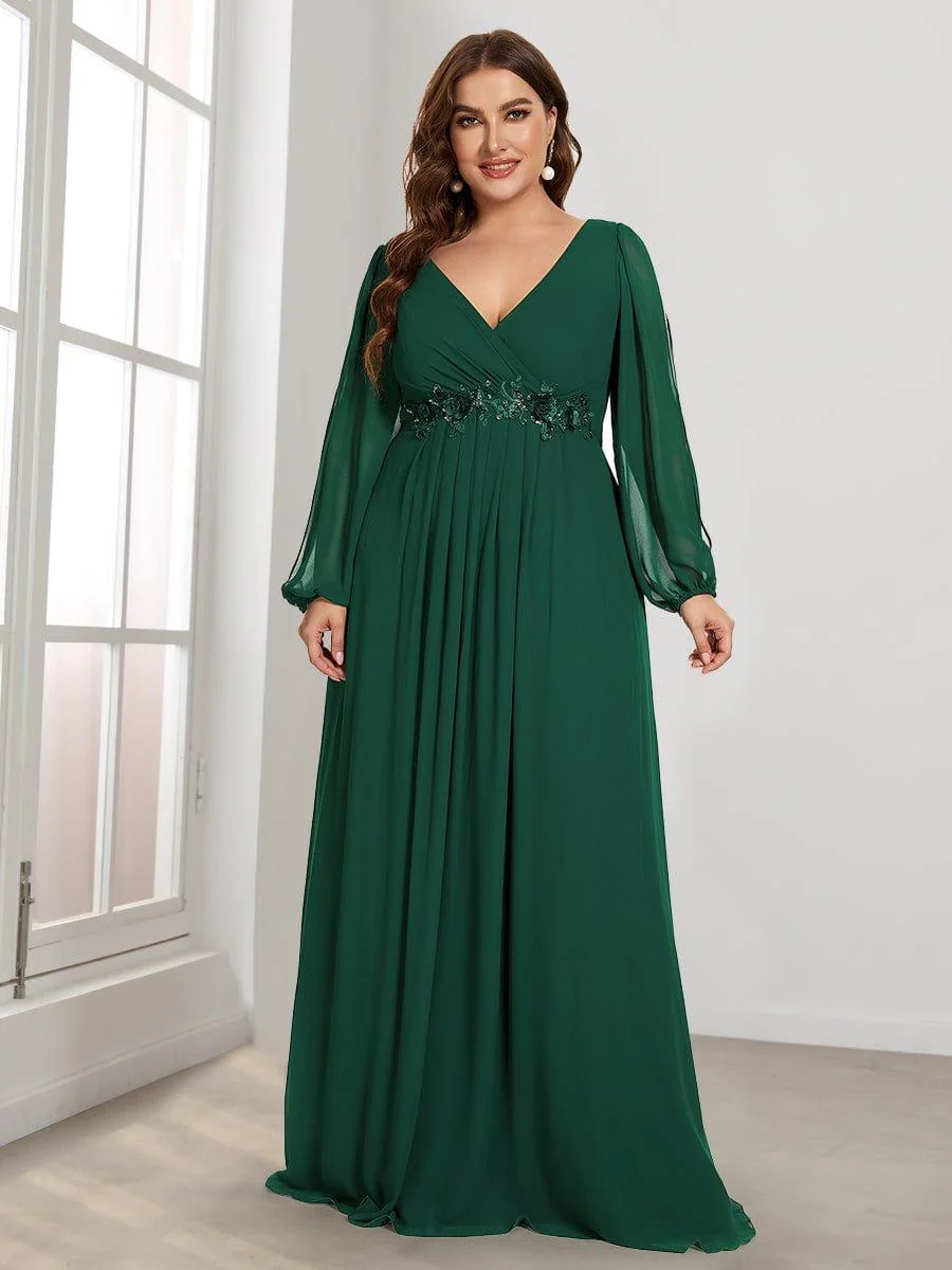 pretty AMOUR | Plus Size Chiffon Evening Dress with Lantern Sleeves - Image 3