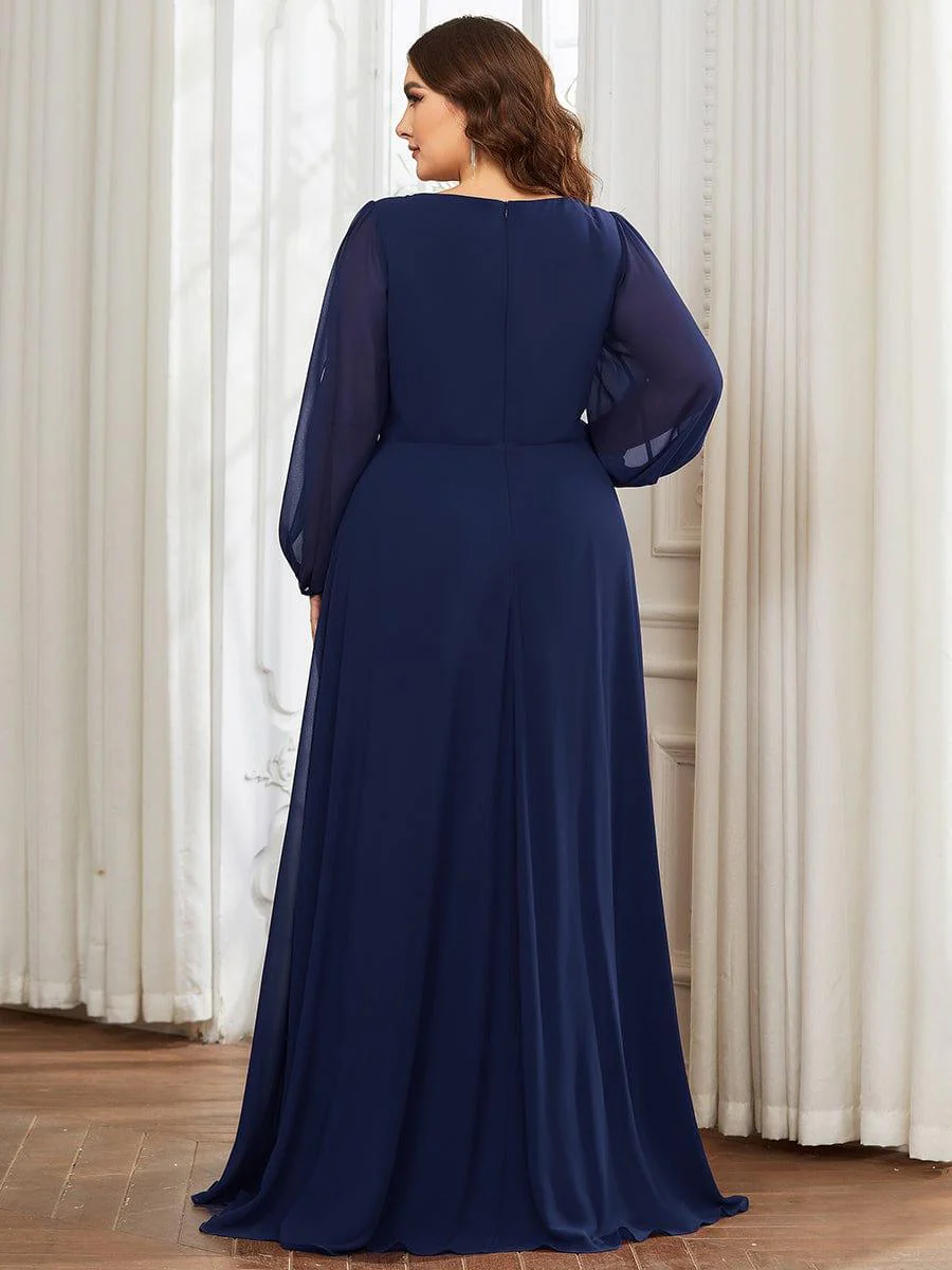 pretty AMOUR | Plus Size Chiffon Evening Dress with Lantern Sleeves - Image 30
