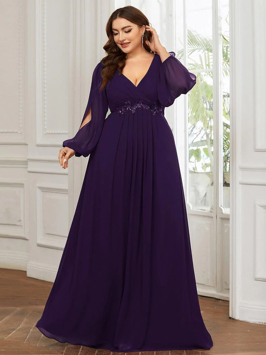 pretty AMOUR | Plus Size Chiffon Evening Dress with Lantern Sleeves - Image 34
