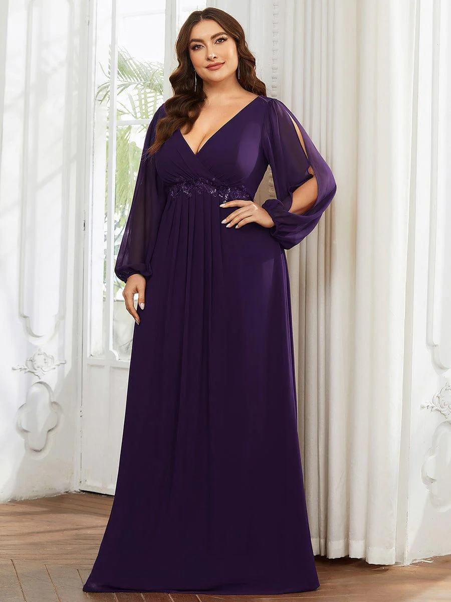 pretty AMOUR | Plus Size Chiffon Evening Dress with Lantern Sleeves - Image 37