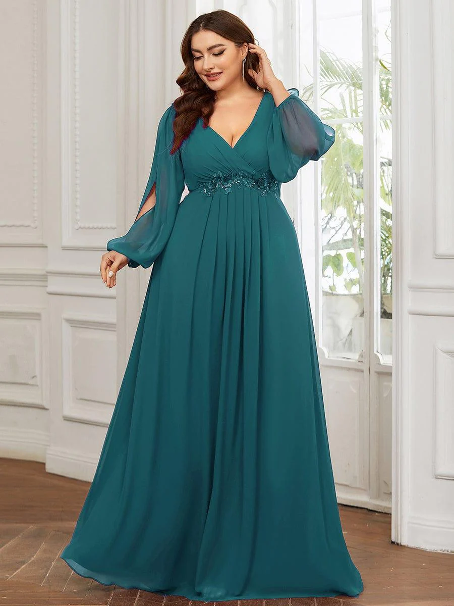 pretty AMOUR | Plus Size Chiffon Evening Dress with Lantern Sleeves - Image 41