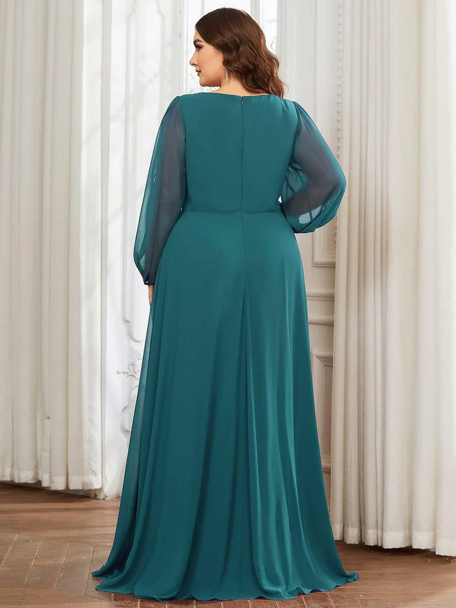 pretty AMOUR | Plus Size Chiffon Evening Dress with Lantern Sleeves - Image 42