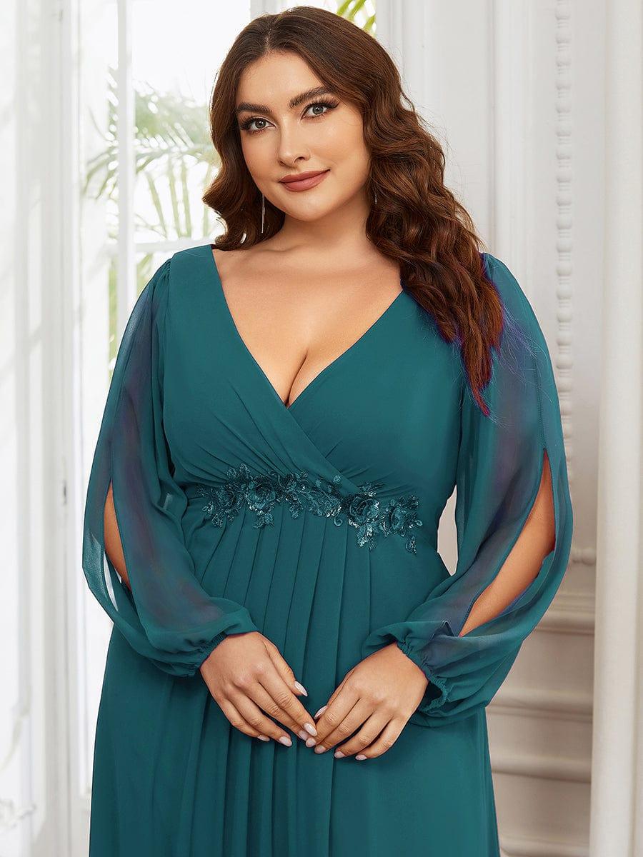 pretty AMOUR | Plus Size Chiffon Evening Dress with Lantern Sleeves - Image 43