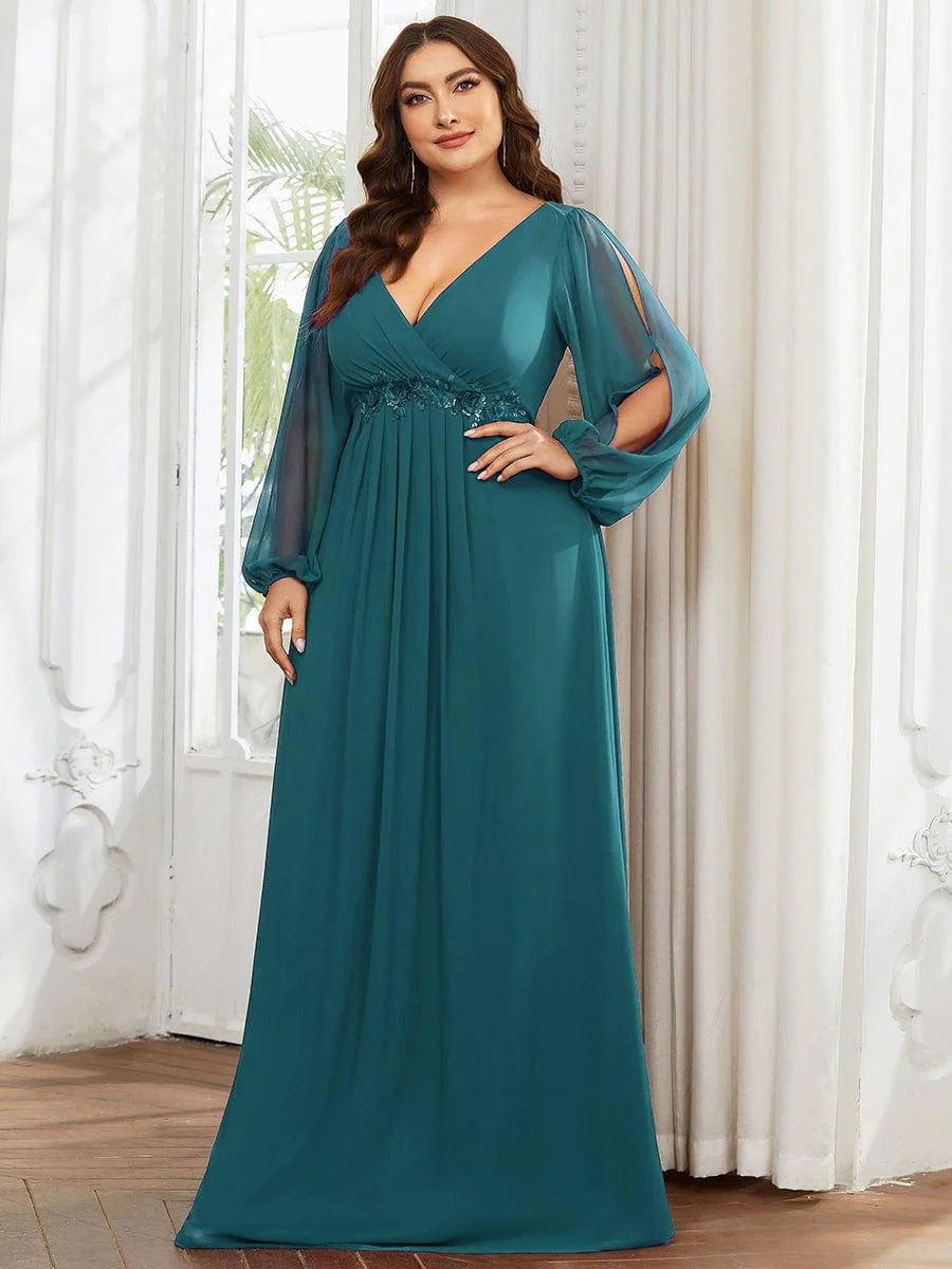 pretty AMOUR | Plus Size Chiffon Evening Dress with Lantern Sleeves - Image 44