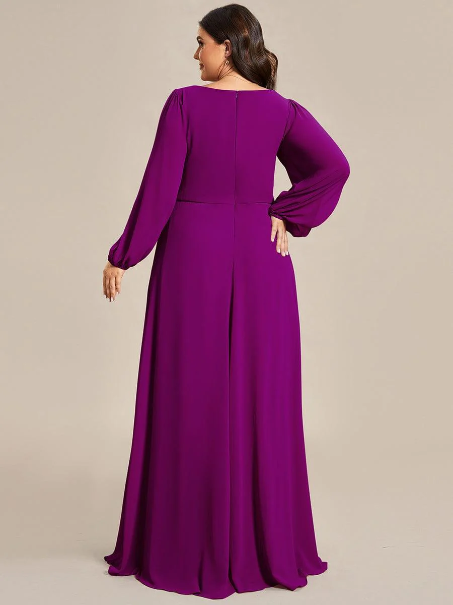 pretty AMOUR | Plus Size Chiffon Evening Dress with Lantern Sleeves - Image 47