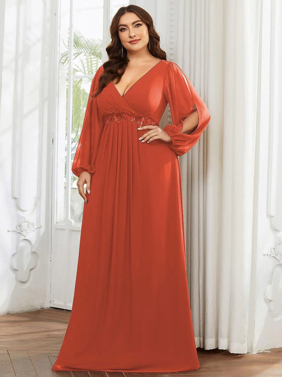 pretty AMOUR | Plus Size Chiffon Evening Dress with Lantern Sleeves - Image 59