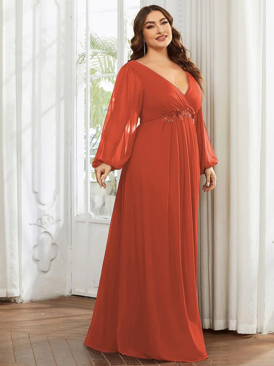 pretty AMOUR | Plus Size Chiffon Evening Dress with Lantern Sleeves - Image 60