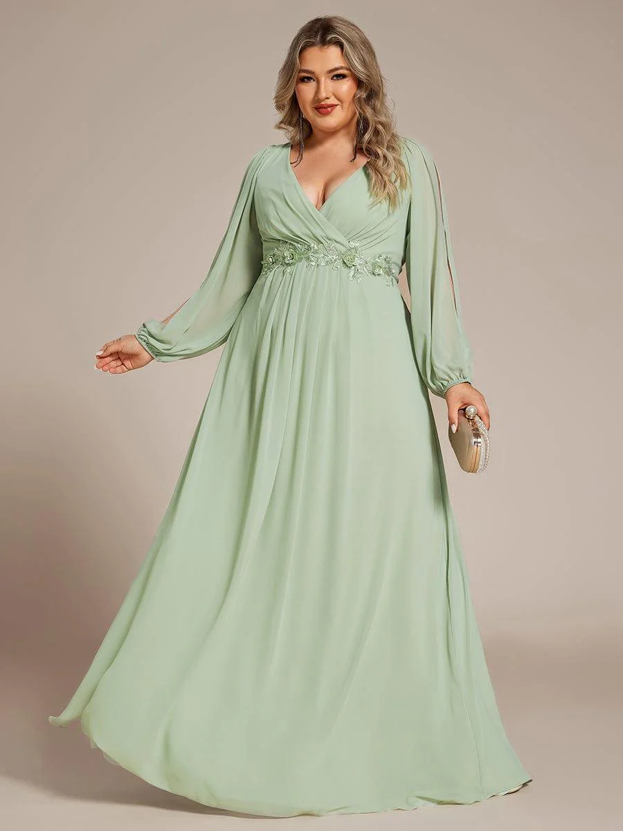 pretty AMOUR | Plus Size Chiffon Evening Dress with Lantern Sleeves - Image 78