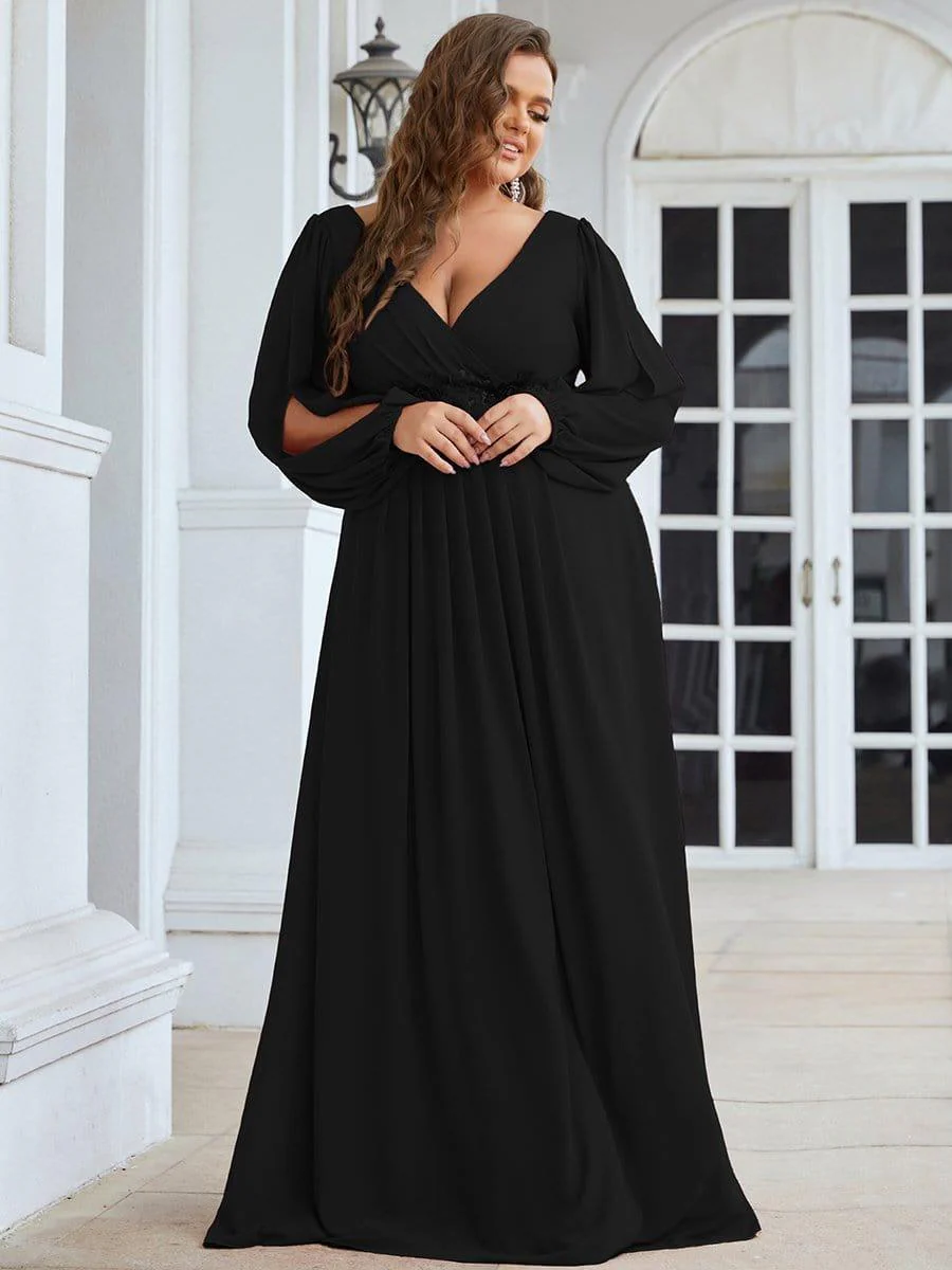 pretty AMOUR | Plus Size Chiffon Evening Dress with Lantern Sleeves - Image 8
