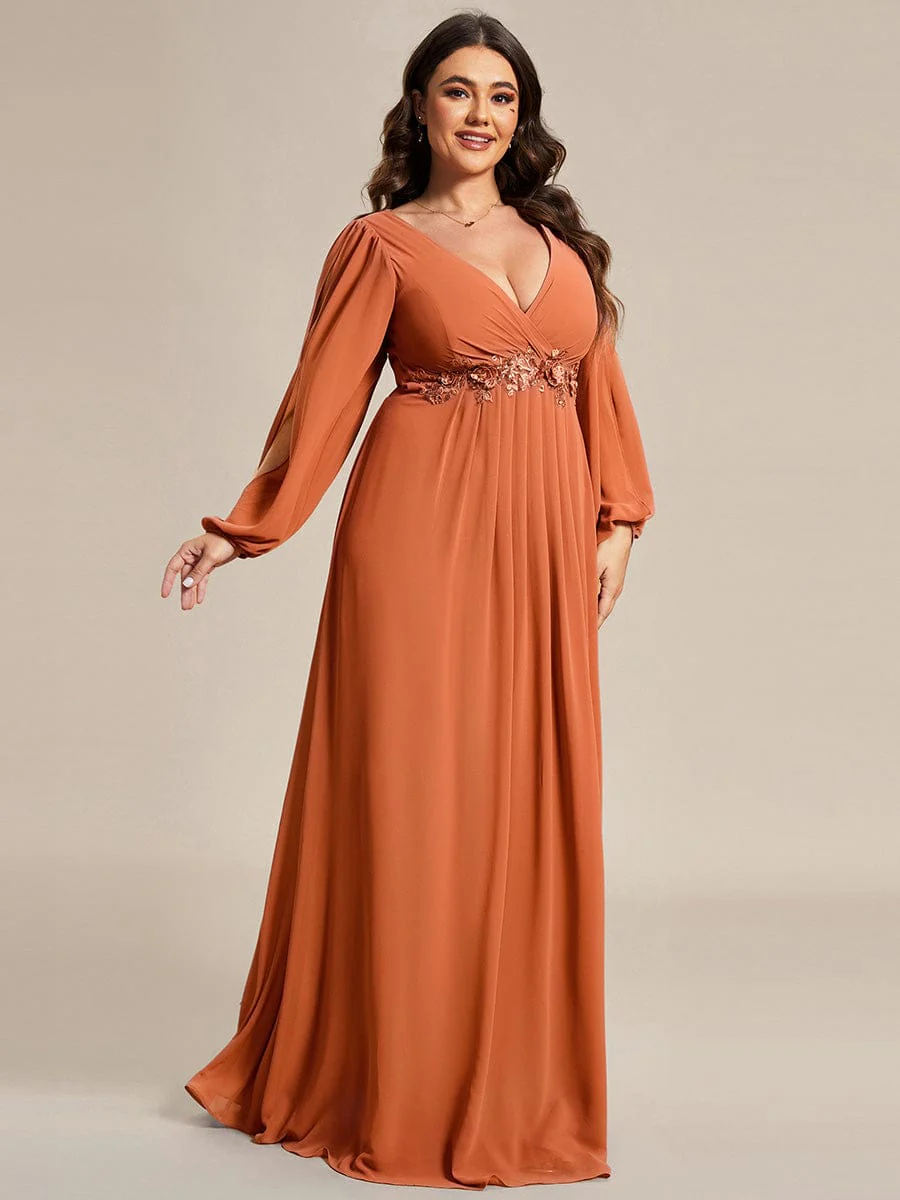 pretty AMOUR | Plus Size Chiffon Evening Dress with Lantern Sleeves - Image 87