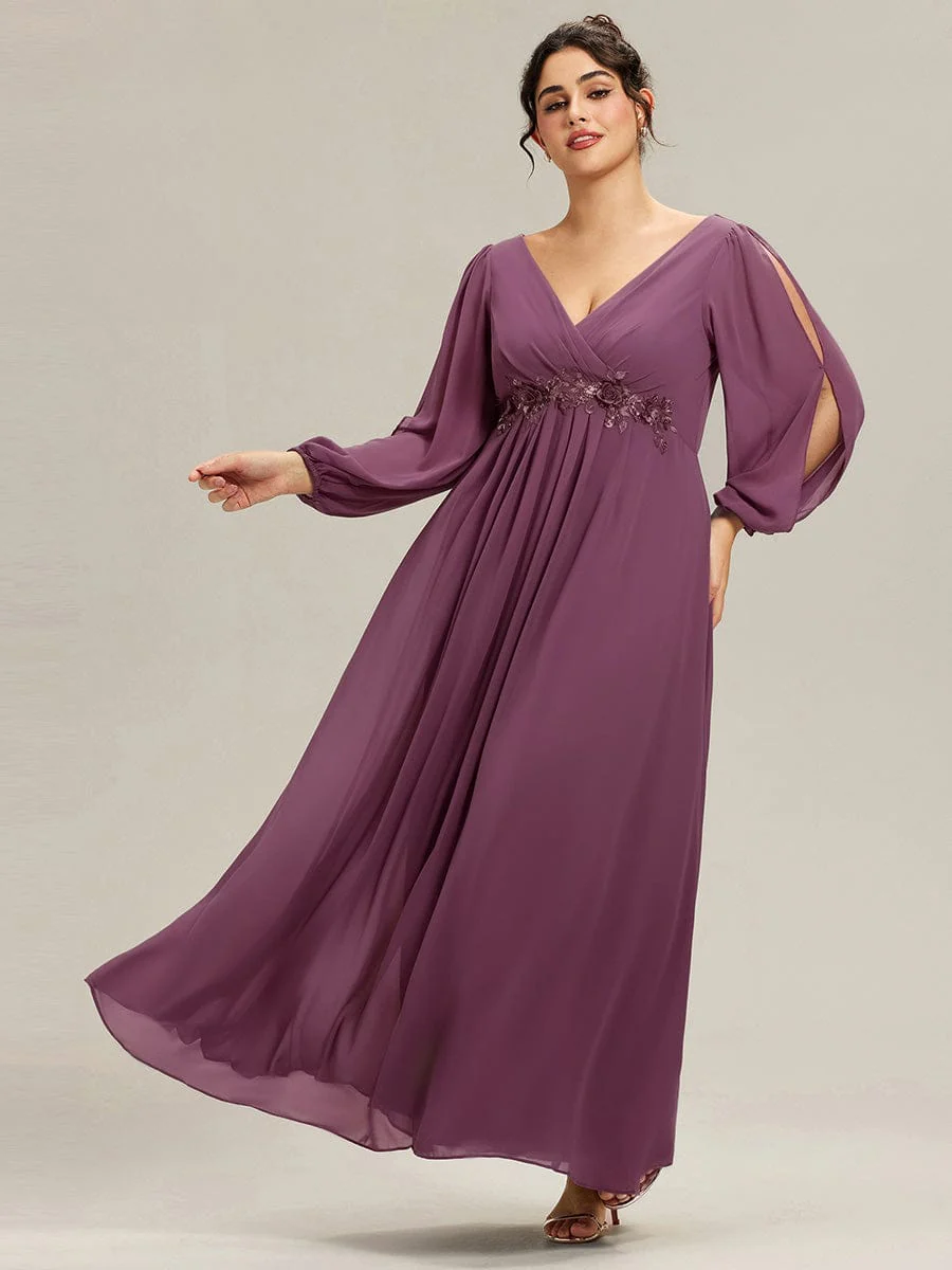 pretty AMOUR | Plus Size Chiffon Evening Dress with Lantern Sleeves - Image 91