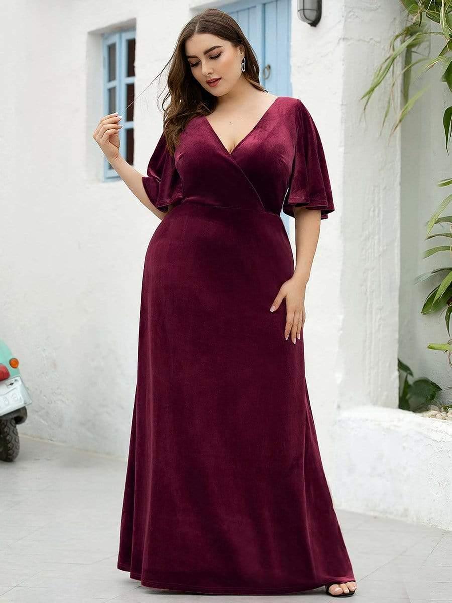 ever REINE|Trendy Double V Neck Velvet Wedding Guest Dress - Image 23