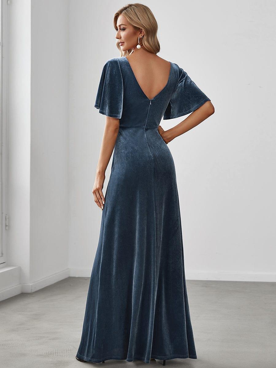 ever REINE|Trendy Double V Neck Velvet Wedding Guest Dress - Image 25