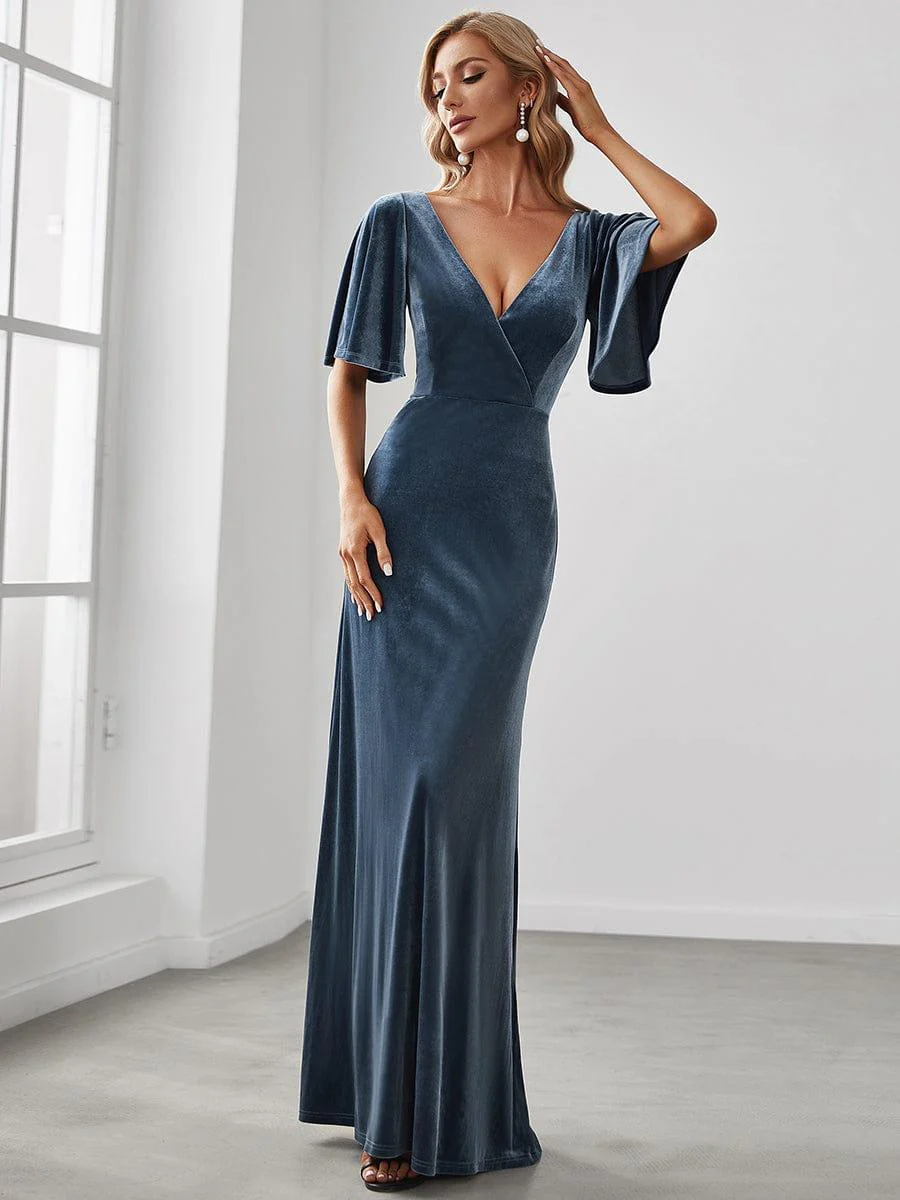 ever REINE|Trendy Double V Neck Velvet Wedding Guest Dress - Image 28
