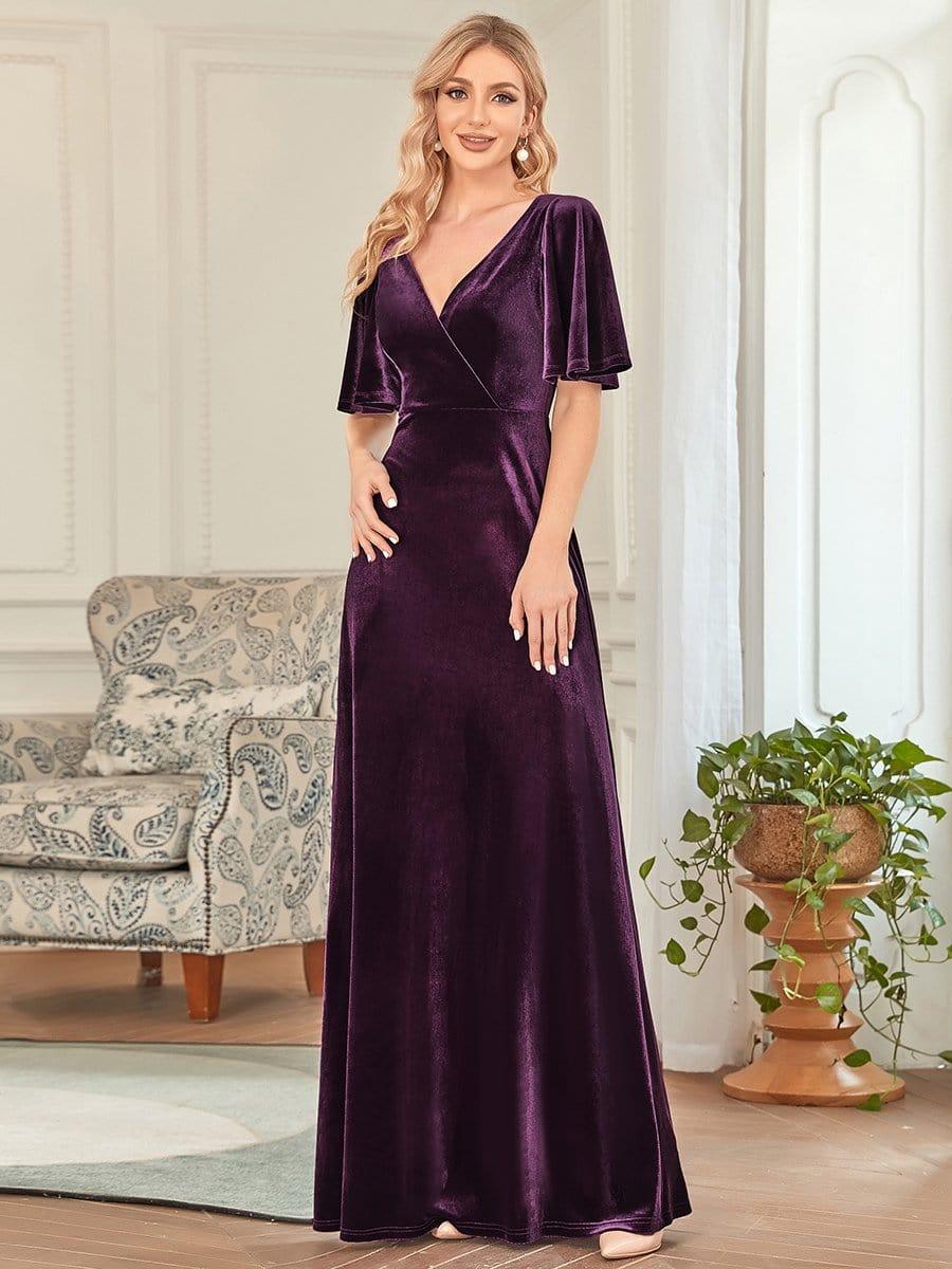 ever REINE|Trendy Double V Neck Velvet Wedding Guest Dress - Image 31