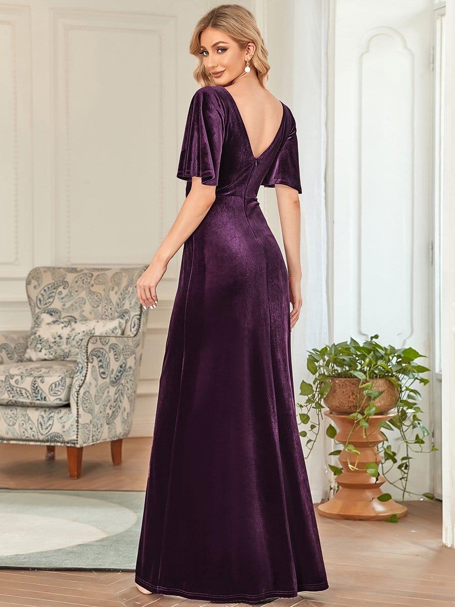 ever REINE|Trendy Double V Neck Velvet Wedding Guest Dress - Image 32
