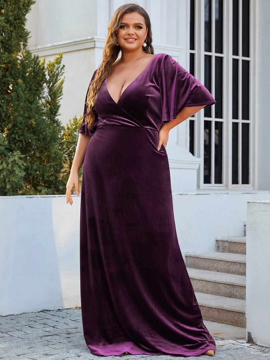 ever REINE|Trendy Double V Neck Velvet Wedding Guest Dress - Image 38